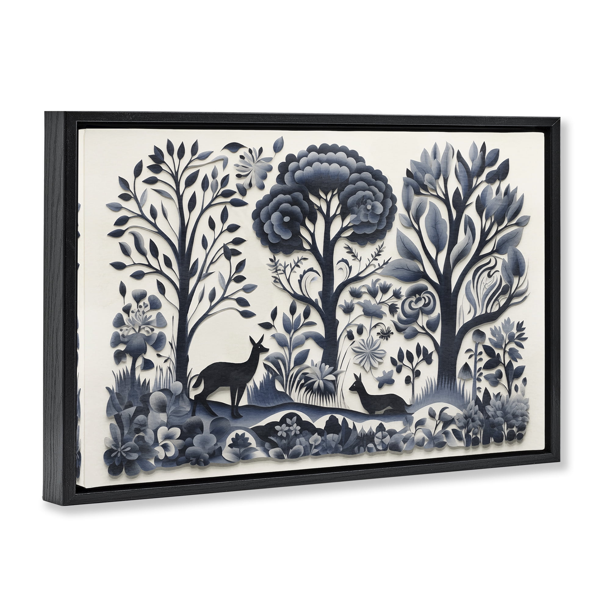 Stupell Industries Boho Forest Creatures Landscape Painting Black Floater Framed Art Print Wall Art, 31 x 21