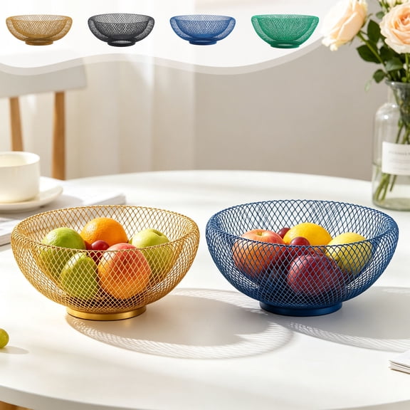 Black Metal Wire Mesh Fruit Bowl, Woven Diamond Storage Basket for Kitchen, Holds Fruit Makeup Brushes on Dining Table Vanity, Topliu