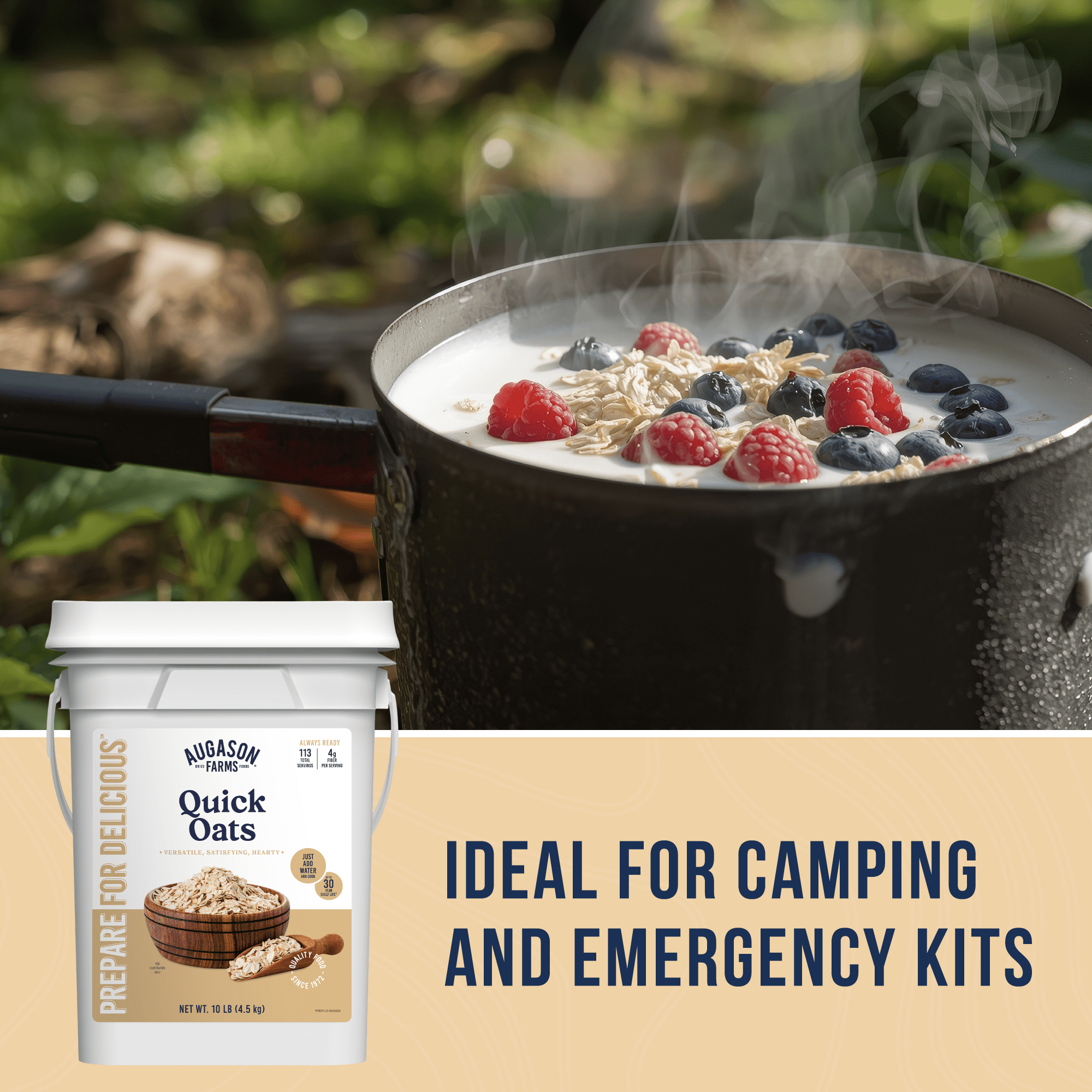 Quick Oats Emergency Food Supply, 113 Servings, 30 Year Shelf Life, 4 Grams of Fiber per Serving - Dehydrated Meals, Survival Food Camping Essentials, 4 Gallon Bucket, Just Add Water