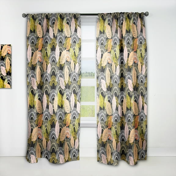 Designart 'Autumn Lace Textured Leaves Pattern' Mid-Century Modern Curtain Panel
