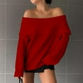 thumbnail image 5 of Lenpel Women's off the Shoulder Sweaters Casual Loose Long Sleeve Oversized Knitter Pullover Tops Fall Winter Fashion Clothes(Red,X-Large), 5 of 7