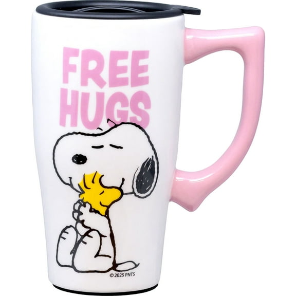 SNOOPY FREE HUGS CERAMIC 20 OUNCE TRAVEL MUG
