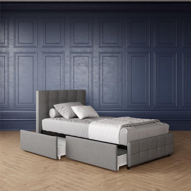 DHP Rose Upholstered Bed with Storage , Gray Linen ...