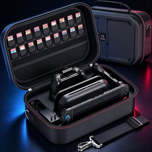 Switch 2 Carry Case Compatible for Nintendo Switch 2, with 18 Games Cartridges, Travel Case for Switch 2 and Accessories，with Handles and Shoulder Straps, Waterproof and Dustproof