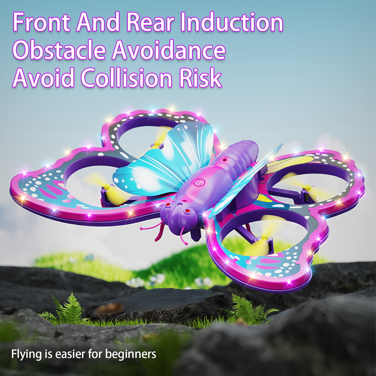 Gmdisc Remote Control Butterfly Drone for Kids with Colorful Lights, 2.4GHz RC Flying Toy with 3D Flip, Gravity Sensing, Altitude Hold, Pink Mini Quadcopter Gift for Girls
