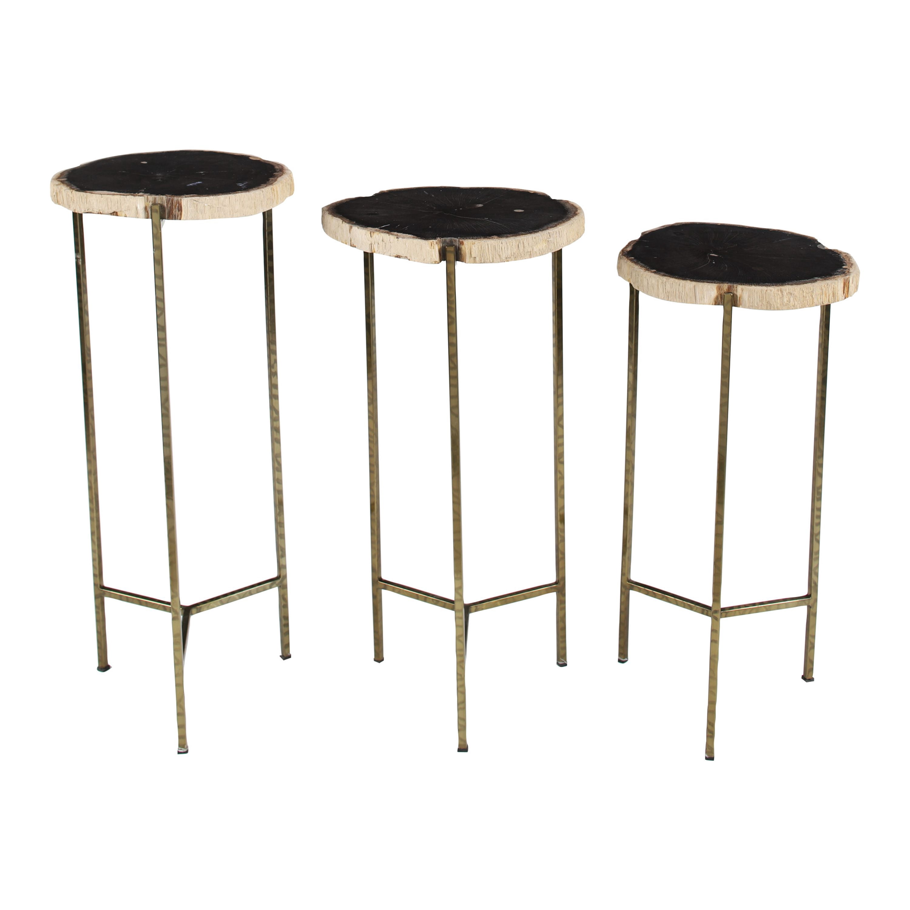 DecMode 12" x 26" Gold Petrified Stone Petrified Wood Accent Table with Gold Base, 3-Pieces