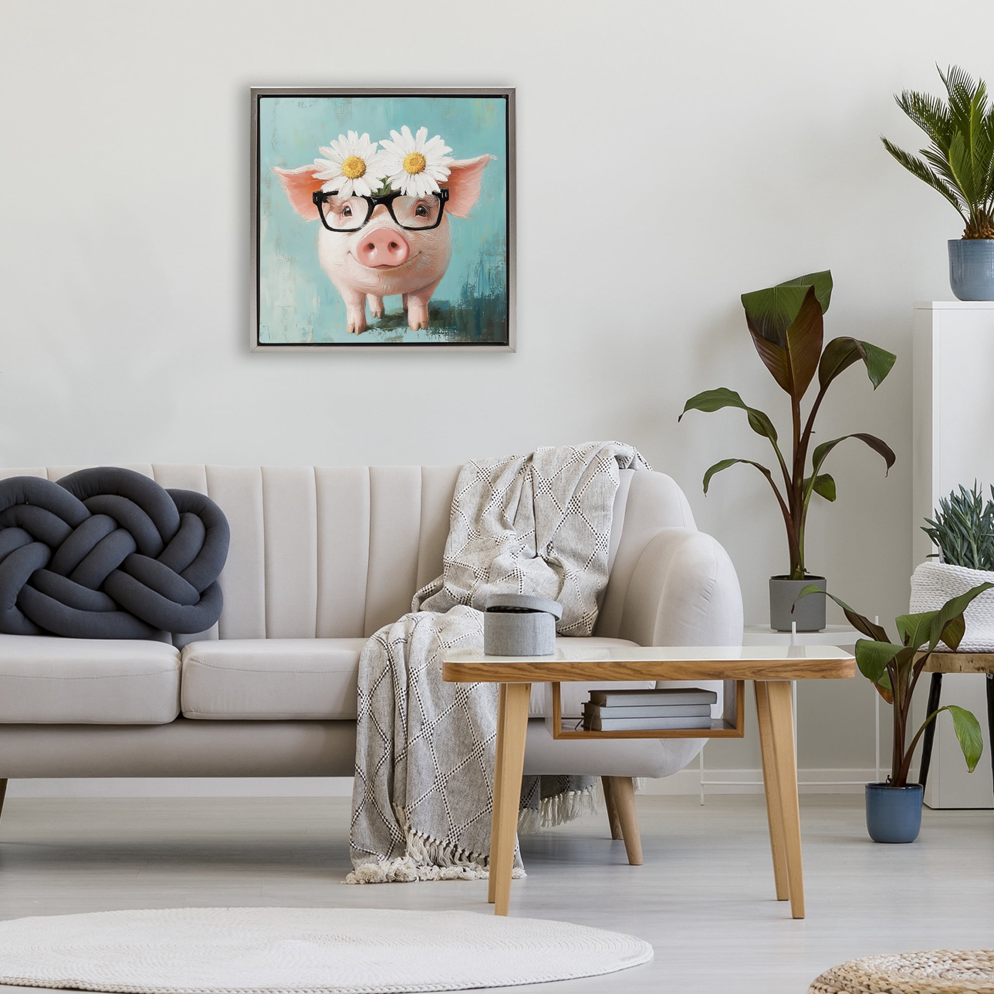 Stupell Industries Nerdy Natalie Piglet Gray Framed Floater Canvas Wall Art, design by Tina LeCour