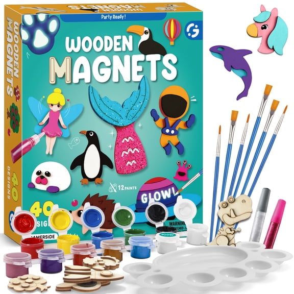 Piano Potato DIY Wooden Magnets,40 pcs Magic Magnetic Paint Set,Wood Arts and Crafts Painting Kit for Kids, Make Your Own Fridge Magnets Craft Kits Party Favors Gifts Toys for Girls Boys Ages 6-8