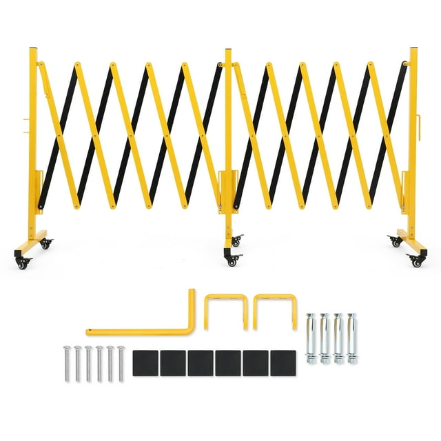 Ourlova Metal Expandable Barricade 16FT Folding Security Gate Retractable Driveway Gate Folding Safety Barricade