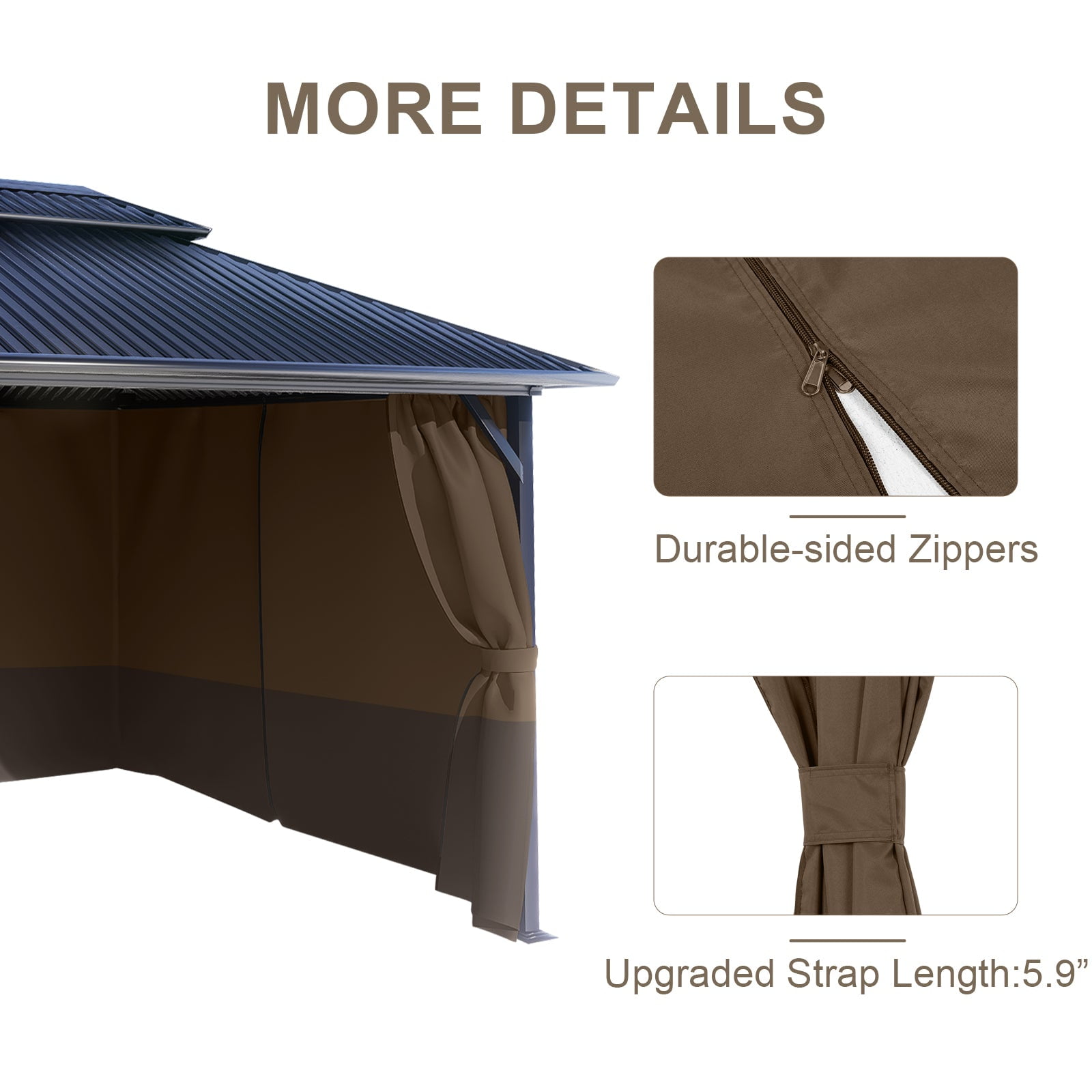 BPS 12'x16' Gazebo Replacement Curtain, Universal 4-Privacy Panel, Outdoor Gazebo Sidewalls with Zipper for Garden, Patio, Yard (Curtains Only)