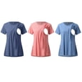thumbnail image 3 of Womens Maternity Short Sleeve Side Button Crew Neck Solid Color Nursing Tops T Shirt For Breastfeeding 3 Pack, 3 of 4