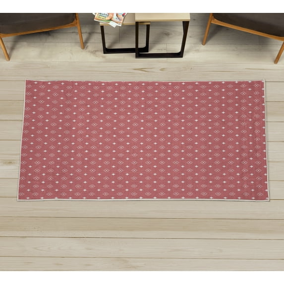 Geometric Decorative Rug, Old Fashioned Design with Flowers Inspired Geometrical Art, Quality Carpet for Bedroom Dorm and Living Room, 6 Sizes, Pale Ruby, by Ambesonne