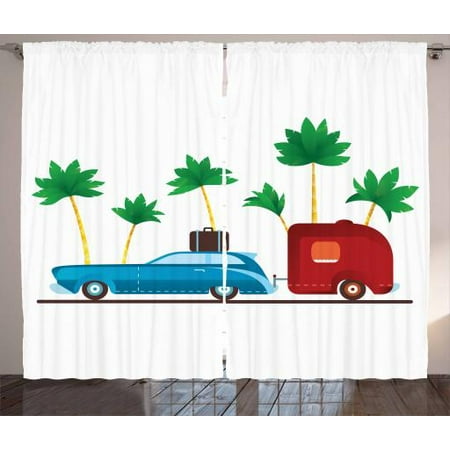 Happy Camper Curtains 2 Panels Set Colorful Travel Cartoon