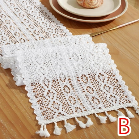 

Vintage Cotton Crochet Lace Tassels Table Runner Wedding Table Decors FREE R3P1