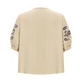 thumbnail image 4 of Women's Short Sleeve T-shirt Embroidered Tops For Women Floral Cotton Linen Tunic Tshirt Tee Women 3/4 Sleeve V Neck Button Boho Ethnic,Beige Women's Short sleeve T-shirt XL, 4 of 6