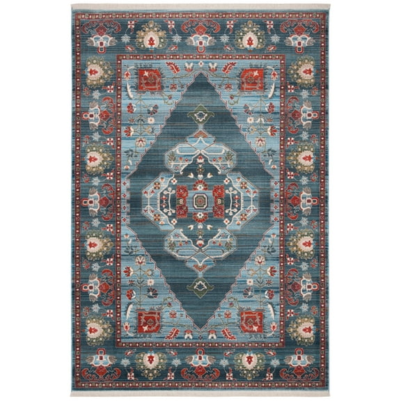 SAFAVIEH Vintage Persian Yvonne Floral Bordered Polyester Area Rug, Blue/Light Blue, 4'x6'