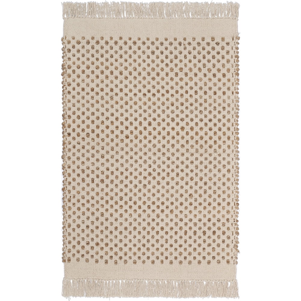 LR Home Global 2 ft. 6 in. x 3 ft. 10 in. Natural and Cream Fringe Reversible Area Rug