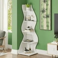 thumbnail image 3 of 5-Tier Modern Shelving Unit White Sea Grass-Inspired Design, Adjustable Shelves, High-Quality Board for Home/Office, 3 of 6