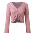 thumbnail image 4 of JIAYUE Women's Swimsuit Cover-Ups Crochet V Neck Long Sleeve Solid Color Comfortable Drawstring Shirt Sexy Beachwear Lace Up Bathing Suit Cover Up Top, 4 of 8