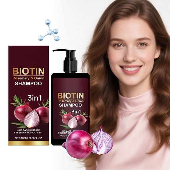 Onion & Rosemary Shampoo, Infused With Natural Rosemary Tea Tree Oil Anti Hair Loss Shampoo, Onion Biotin and Rosemary Shampoo, Hair Care Moisturize Clean 3 In 1 for All Hair Type 3.38 Fl Oz
