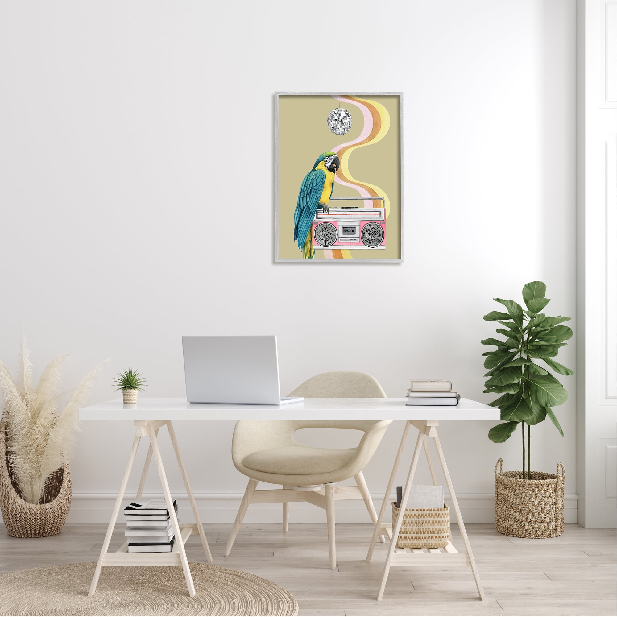 Stupell Industries Groovy Parrot Pink Boombox Retro Disco Ball, 24 x 30, Design by Grace Popp