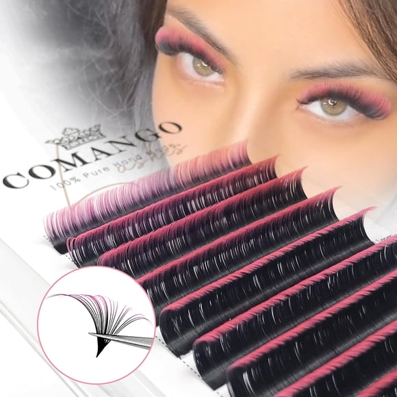 Color Easy Fan Lashes 0.07 C Curl Ombre Pink Extensiones de pestañas con volumen 9-16 mm Bandeja de pestañas mixtas Extensión de pestañas de color Extensiones de pestañas con volumen 2D-10D autoventil