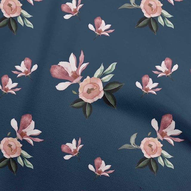 oneOone Tissu Popeline de Coton Bleu Matériel de Robe Florale Tissu Imprimé Tissu au Mètre 56 Pouces de Large