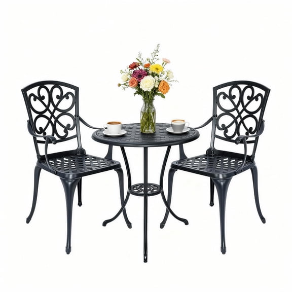 Cast Aluminum Patio Bistro Set Outdoor Patio Furniture Set BIstro Table and Chairs Set of 2