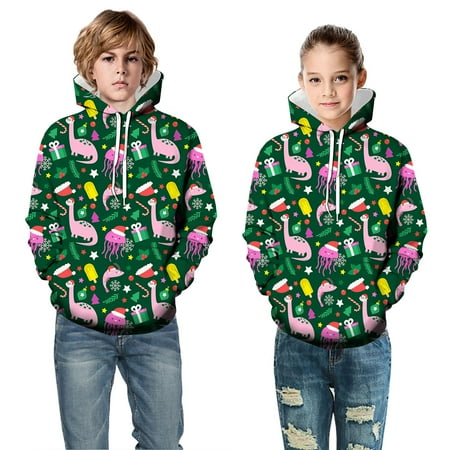 

Fshinging Toddler Sweatshirt Kids Boy Girl Christmas Hoodies Sweaters 3D Printed Dinosaur Casual Hooded With Pockets Tops