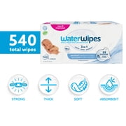 WaterWipes Sensitive Newborn & Baby Wipes, 99.9% Water, Unscented & Hypoallergenic, 540 Wipes