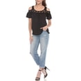 thumbnail image 2 of White Mark Casual Cold Shoulder Lace Trim Knit Blouse, Women's, 2 of 6
