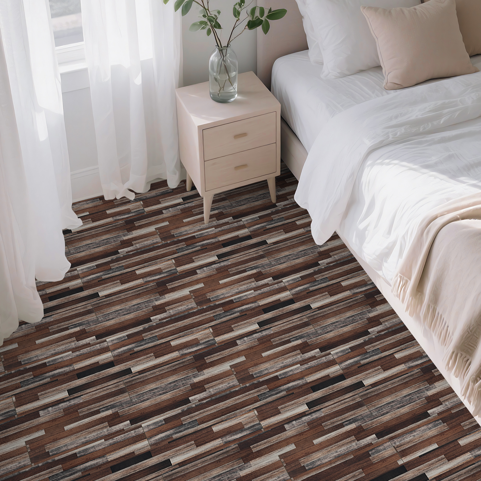 Abyssaly Wood Grain Vinyl Peel and Stick Flooring tile 5.9 inch x 35 inch，Covering Area 14.53 Sq.Ft, Self-Adhesive Floor Tile for Kitchen Dinning Room Bedroom Home Decoration.