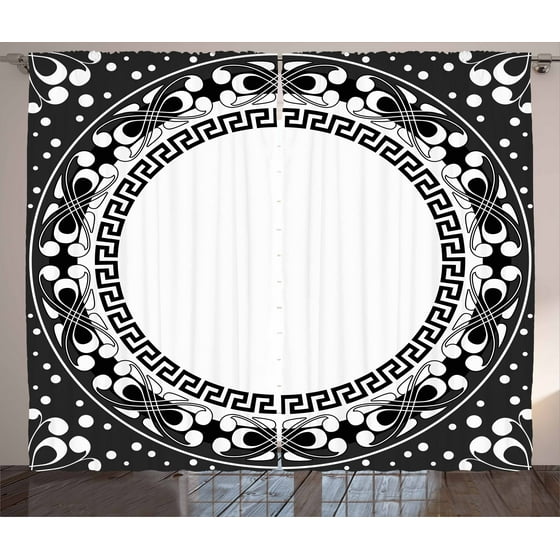 Greek Key Curtains 2 Panels Set Black And White Pattern Of Spirals Greek Key Curtains 2 Panels Set Black And White Pattern Of Spirals Swirls Chains With Circle Little Dots Window Ds For Living Room Bedroom