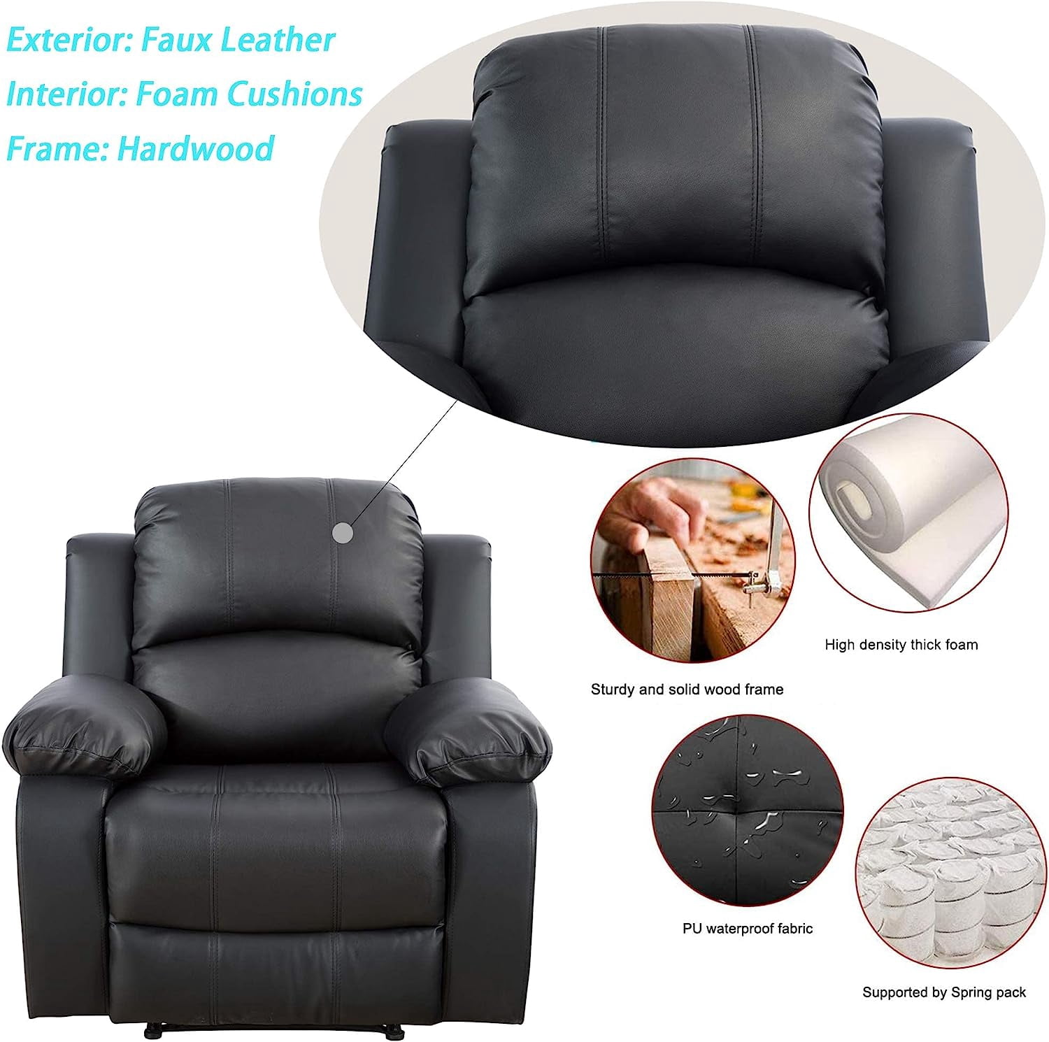 Golden Furniture 3 Piece Contemporary Faux Leather Reclining Living Room Set Black