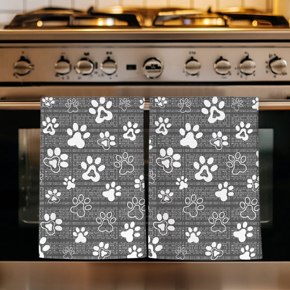 Dark Grey Dog Paw Kitchen Towels Set of 1, Modern Geometric Abstract Aesthetics Absorbent Dish Towels for Kitchen, Microfiber Hand Towel, Quick Drying Tea Towel for Cleaning Decorative Dishcloths