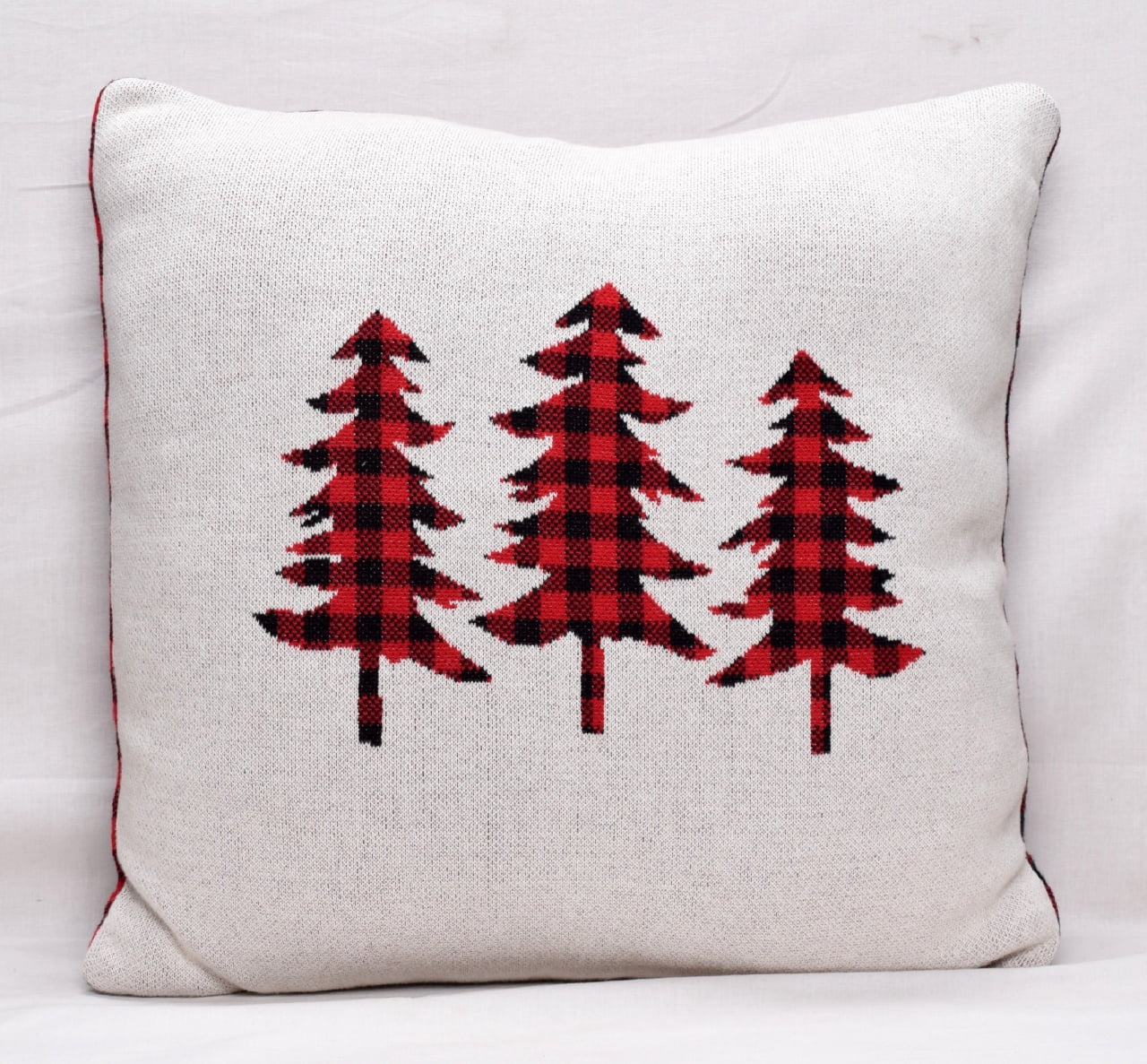 Dearfoams 3 Tree Knit Pillow, 20'' x 20'', Red Plaid Trees