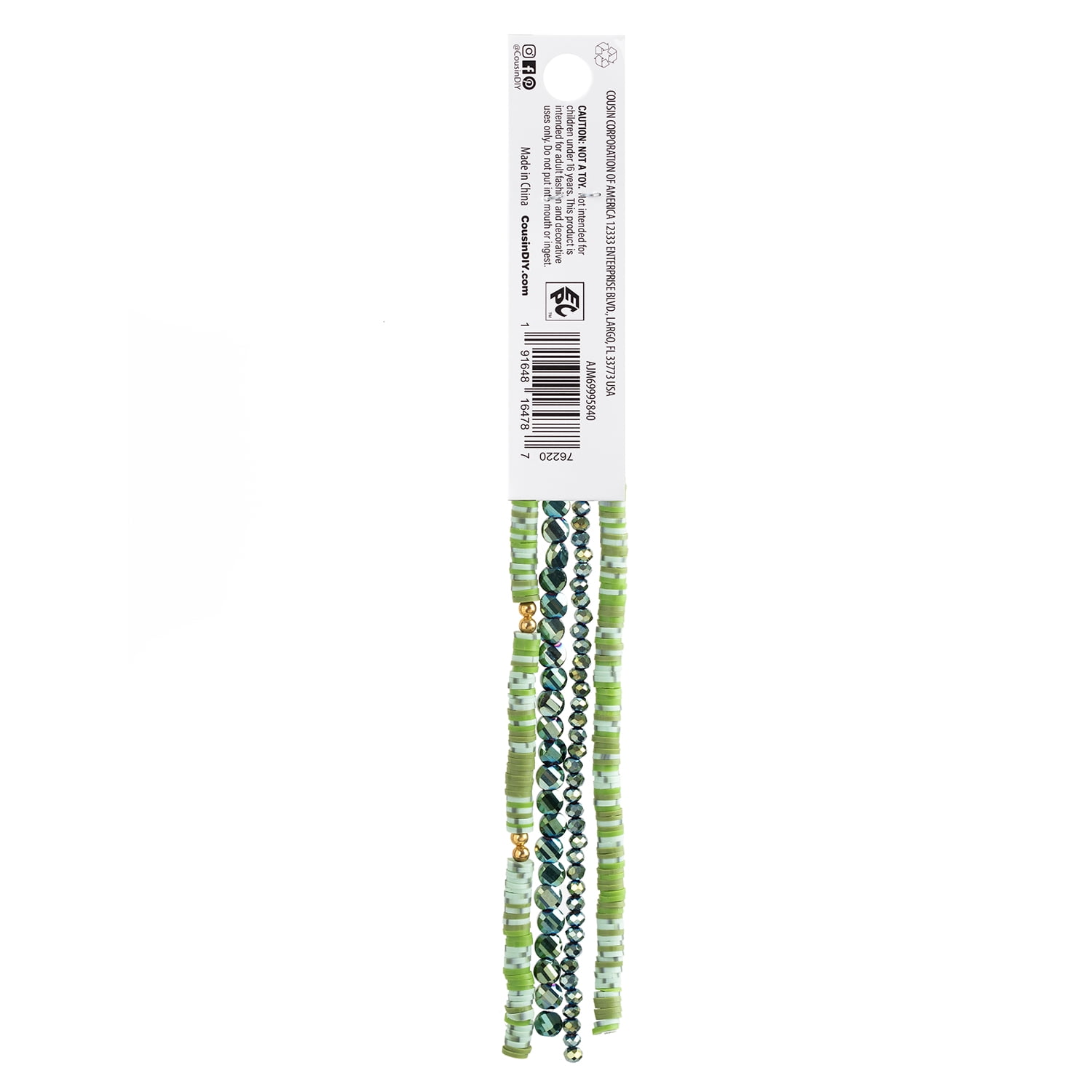(2 pack) Cousin DIY 4-Strand Olive/Sage Heishi, Ernite Glass Rondelle and Coin Beads, 7 in/Strand, Adult