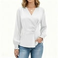 thumbnail image 2 of Akafmk Womens Long Sleeve Maternity Tops,Womens Maternity Solid Color Satin V Neck Ruched Detail Elegant Blouse Pregnancy Fashion Mama Tops, 2 of 4