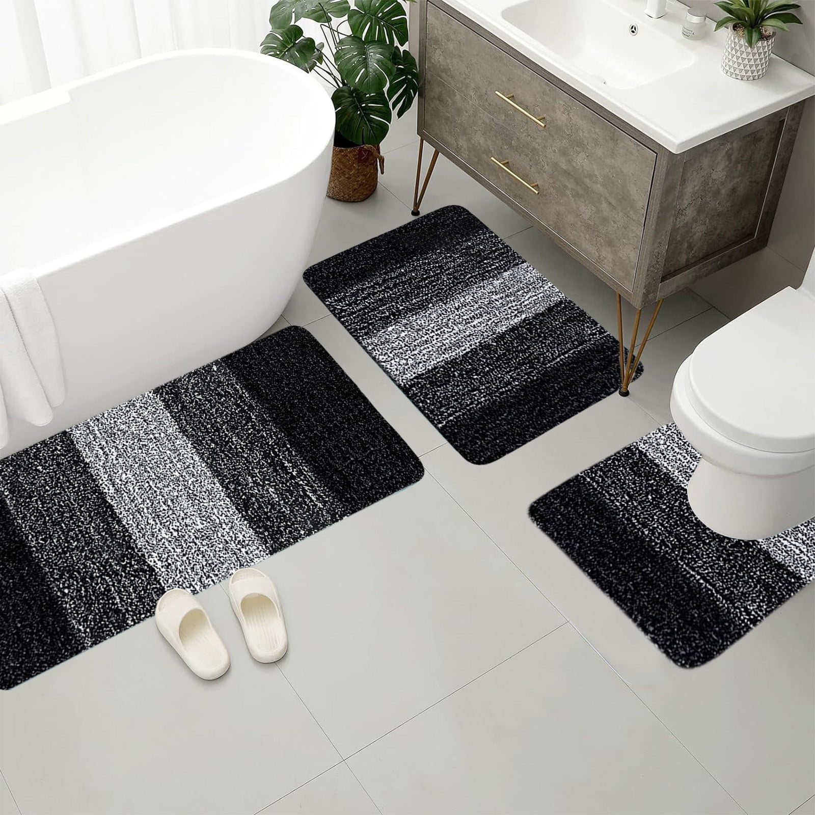 CasaChic 4-Piece Microfiber Foam Bathroom Rug Set, Absorbent Non-Slip Machine Washable with U Shaped Toilet Mat, Modern