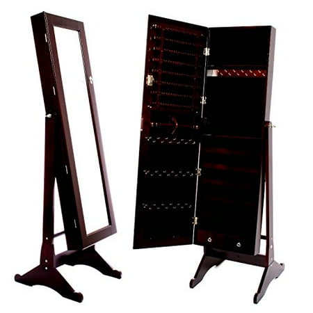 Jewelry Cabinets With Mirror Beauty Acrylic Mirrored Jewelry Cabinet Armoire with Stand, 18 L x 16 W x 58 H Inch, Brown ()