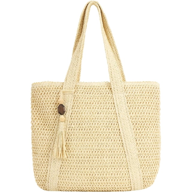 LHSHID Straw Beach Tote Bag for Women,Raffia Woven Shoulder Handbags for Summer Vacation