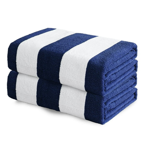 Exclusivo Mezcla 2 Pack Microfiber Cabana Striped Large Beach Towels (Navy, 30" x 60")-Soft, Quick Dry, Absorbent, and Plush