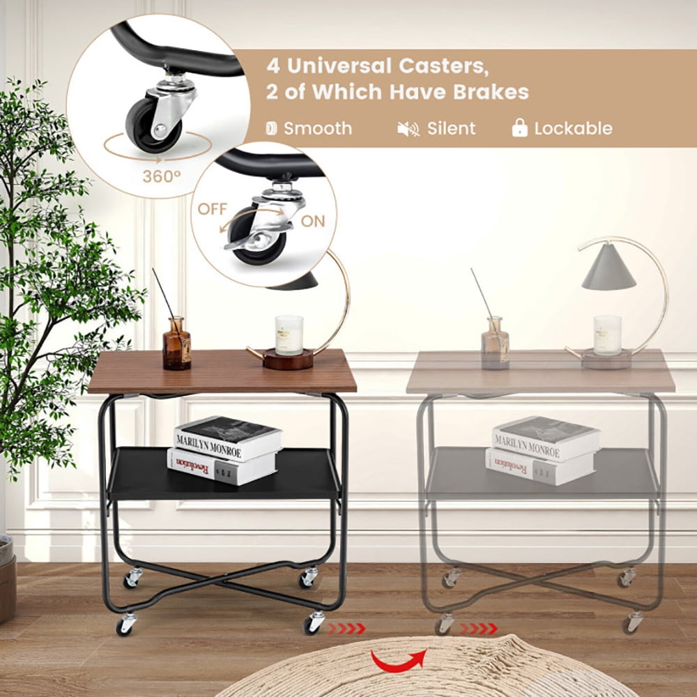 Finihen End Table, 2-Tier End Table with Metal Storage Shelf and Foldable Frame, Sofa Side Table, Bed Side Table, for Living Room, Bedroom, Brown Finihen End Table, 2-Tier End Table with Metal Storage Shelf and Foldable Frame, Sofa Side Table, Bed Side Table, for Living Room, Bedroom, Brown
