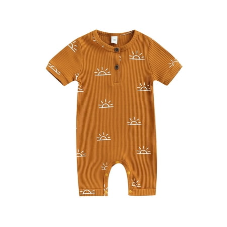 

ZIYIXIN Newborn Baby Boy Girl Summer Clothes Knitted Sun Print Romper Ribbed Jumpsuit One Piece Unixex Outfits Brown 18-24 Months