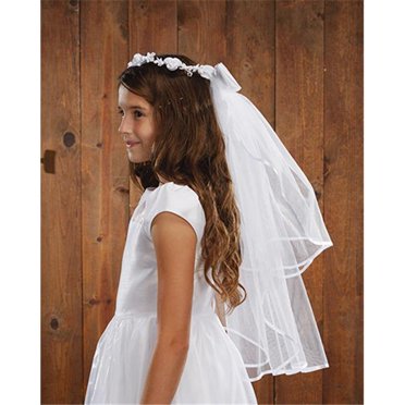 First Communion Veil Crystal & Organza Flowers With Rhinestones - My