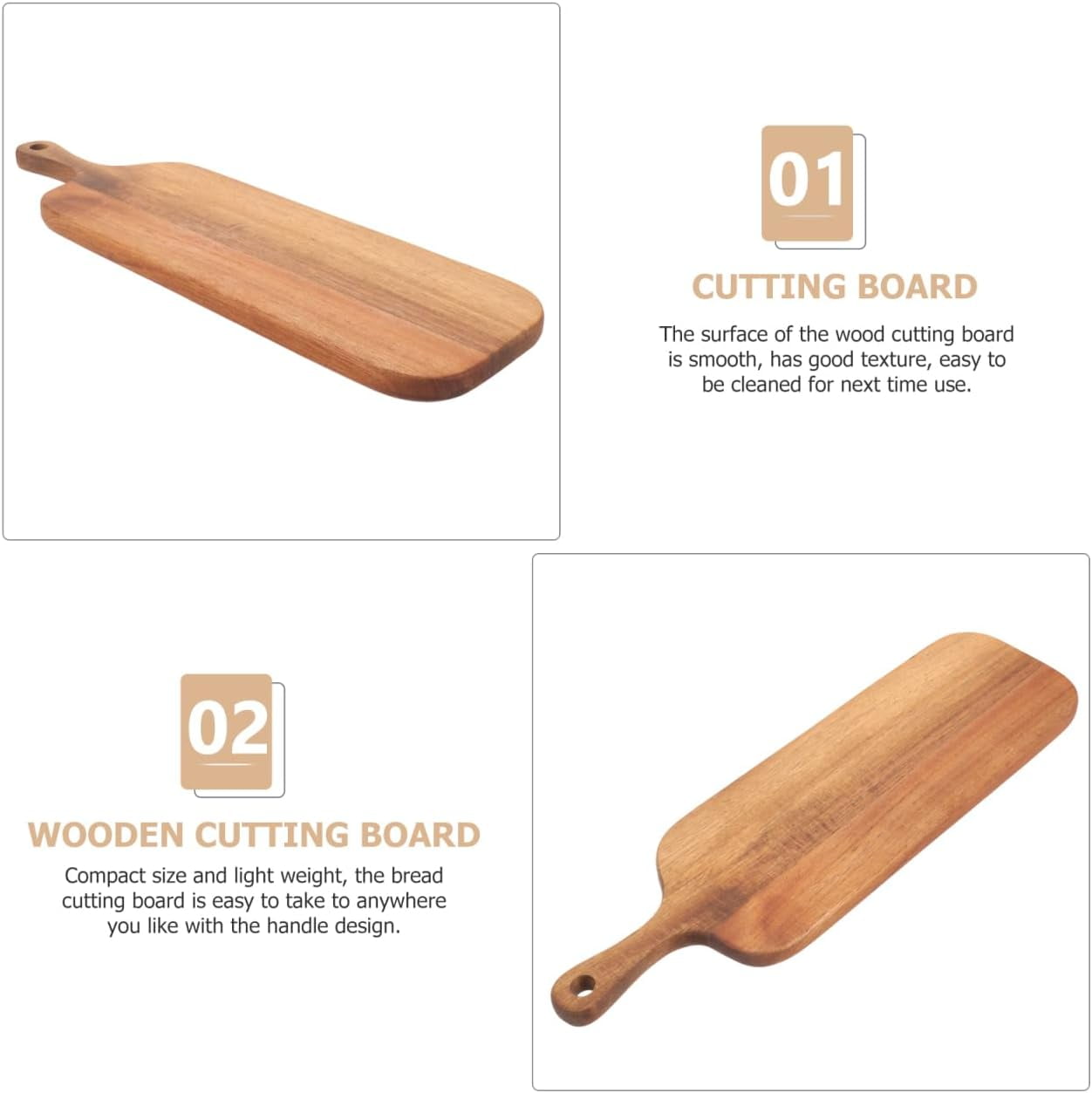 RGHJAR-Wood Cutting Board with Handle - Long Serving Board for Veggies, Bread, Cheese, Appetizers, and Picnic Celebrations, 16.1x4.7 inch