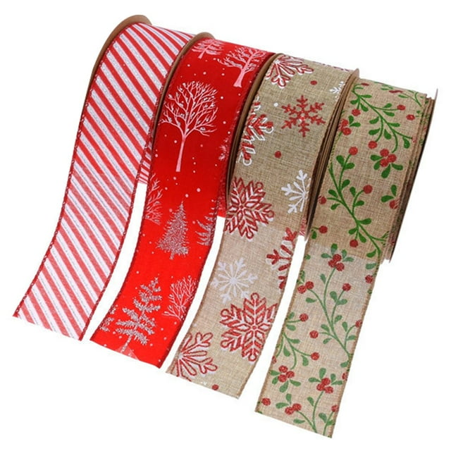 CNKOO Christmas Wired Edge Ribbons 2 Inch Wide Wired Ribbons Christmas Printed Wired Ribbon Roll for DIY Christmas Wreath Bows Crafts Decoration