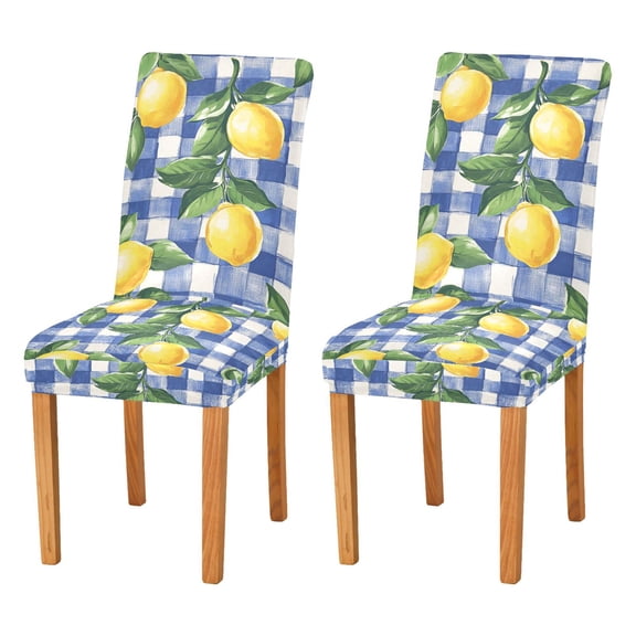 Yayeee 2 Pack Dining Chair Covers Stretch Parson Chairs Slipcovers Seat Protector, Blue Plaid Lemon