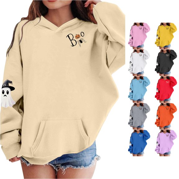 XUANTAOO Boys Girls Halloween Sweatshirt Spooky Ghost Print Long Sleeve Sweatshirt Pullover Fall Fashion Sweatshirt Hoodie for Boys Girls 11-12 Years