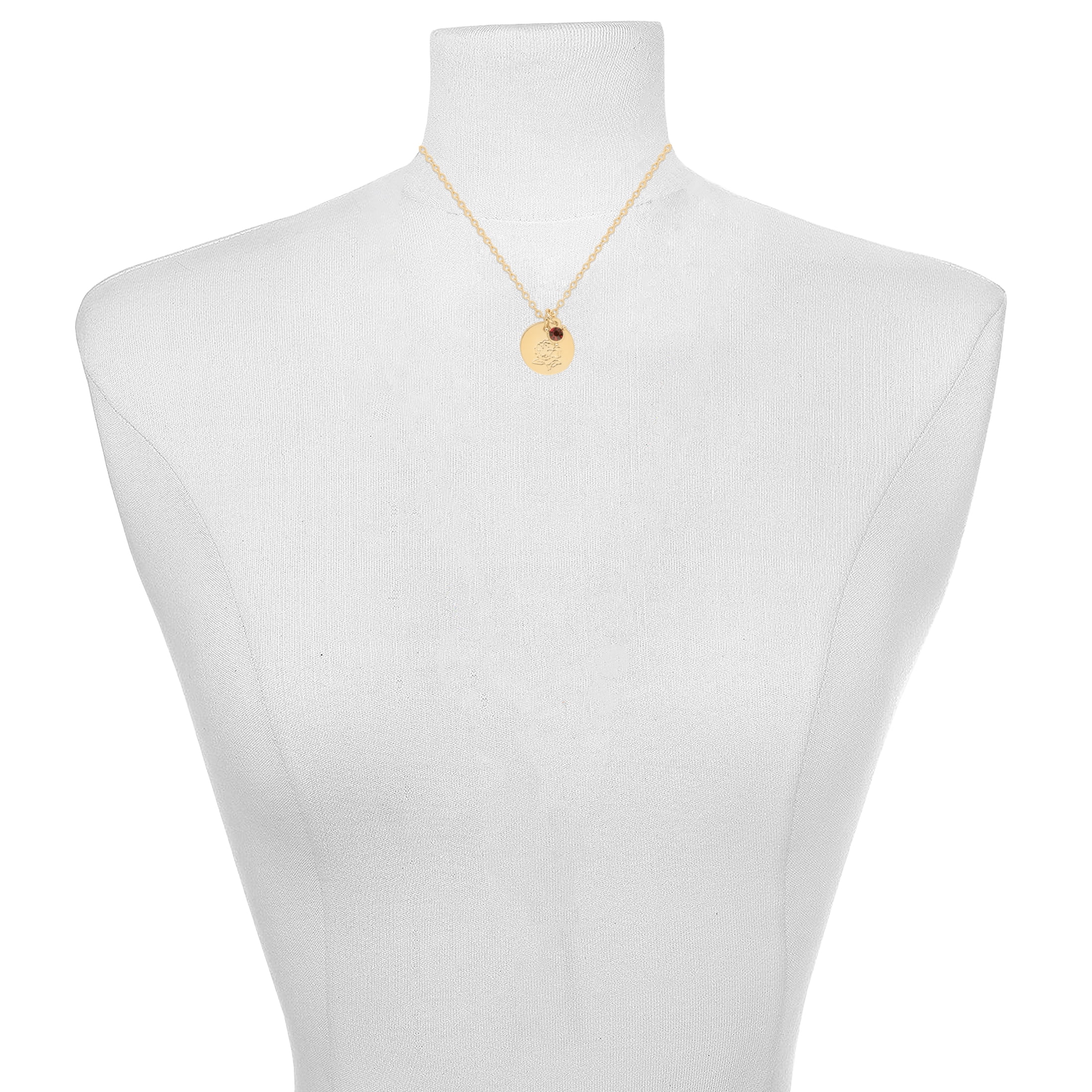 Time and Tru Women’s January Birthstone Necklace, Gold Tone Chain with Siam Stone & Carnation Flower